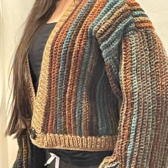 Striped Multicolor Knit Cardigan Sweater - Picture 2 of 7